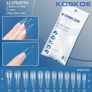 120pcs Full Cover Clear Matte Ultra-thin False Nail Tips Nail Tips KOSKOE 12