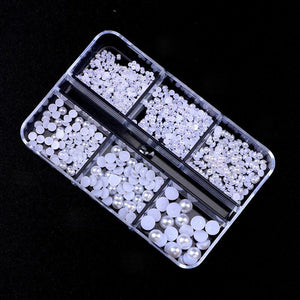 6 Grids 3D Nail Decoration White Half-Round Pearls Nail Art No Brand