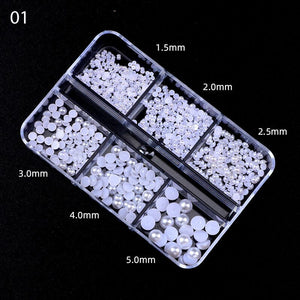 6 Grids 3D Nail Decoration White Half-Round Pearls Nail Art No Brand