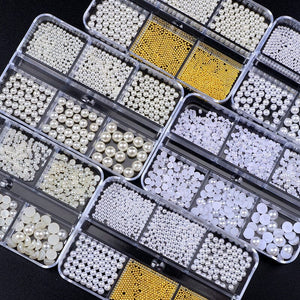 6 Grids 3D Nail Decoration White Half-Round Pearls Nail Art No Brand