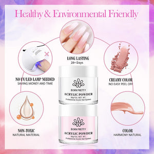 Acrylic Nail Kit 3 Colors White Pink Clear 30g Nail Powder BORN PRETTY