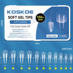 550pcs Full Cover Soft Gel Tips Nail Tips KOSKOE SOFT COFFIN