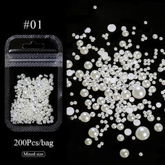 200pcs Half Round Flat Bottom Pearls Nail Art No Brand 01