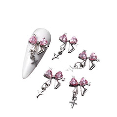 5pcs Alloy Rhinestones Nail Decorations #06 Bowknot Heart Nail Art No Brand