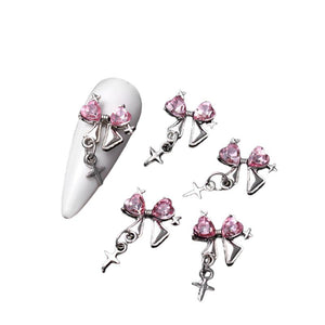 5pcs Alloy Rhinestones Nail Decorations #06 Bowknot Heart Nail Art No Brand