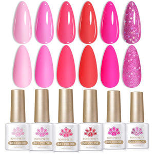 6 Colors Gel Polish Set Hot Pink 7ml Gel Nail Polish BORN PRETTY