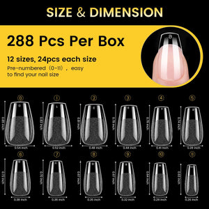 288pcs Short Coffin Pre-File Nail Tips 12 Different Sizes Nail Tips No Brand