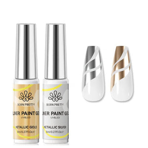 Metallic Gold & Silver Liner Paint Gel 8ml Gel Nail Polish BORN PRETTY