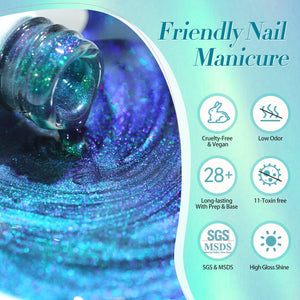 Glass Cat Magnetic Gel MY83 Sea Blue 15ml HEMA/TPO FREE Gel Nail Polish BORN PRETTY