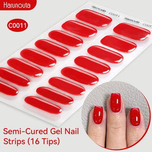 16 Tips Semi-Cured Gel Nail Strips C001-C056 Nail Sticker Harunouta C011