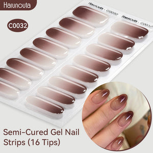 16 Tips Semi-Cured Gel Nail Strips C001-C056 Nail Sticker Harunouta C032
