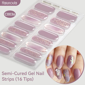 16 Tips Semi-Cured Gel Nail Strips C001-C056 Nail Sticker Harunouta C036