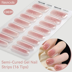 16 Tips Semi-Cured Gel Nail Strips C001-C056 Nail Sticker Harunouta C039