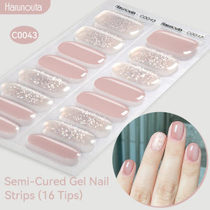 16 Tips Semi-Cured Gel Nail Strips C001-C056 Nail Sticker Harunouta C043