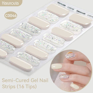 16 Tips Semi-Cured Gel Nail Strips C001-C056 Nail Sticker Harunouta C046