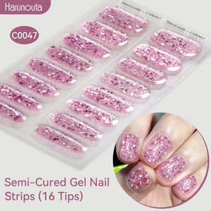 16 Tips Semi-Cured Gel Nail Strips C001-C056 Nail Sticker Harunouta C047