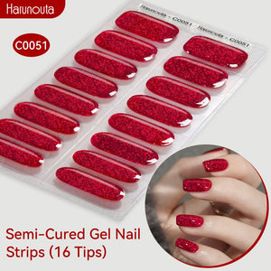 16 Tips Semi-Cured Gel Nail Strips C001-C056 Nail Sticker Harunouta C051