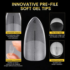 300pcs 15 Sizes Almond False Nail Tips Full Cover Half Matte Nails Nail Tips BORN PRETTY