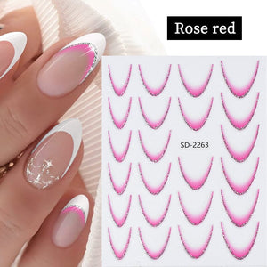 French Gradient Line 3D Nail Sticker SD2261-2272 Nail Sticker No Brand Rose Red