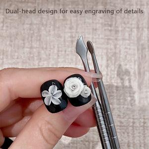 Double Headed Spoon Metal Carved Stick Nail Tips No Brand