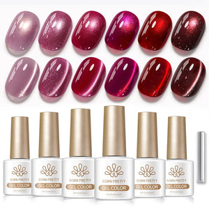 6 Colors Glass Cat Magnetic Gel M84 Wilderness Rose 7ml Gel Nail Polish BORN PRETTY