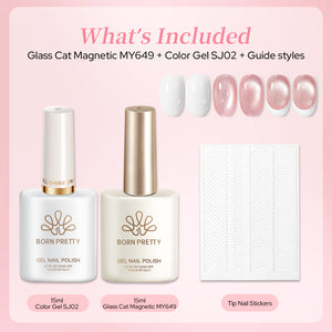 2pcs Set French Cat Magnetic Nails Kit #10