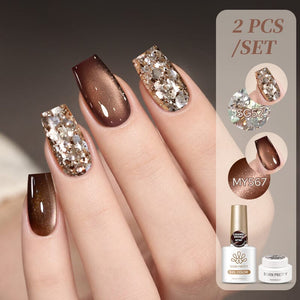 2pcs Set Cat Magnetic Gel & Glitter Gel Gel Nail Polish BORN PRETTY Set 04