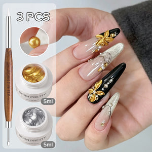 Gold Silver 5D Sculpting Gel & Carving Pen Gel Nail Polish BORN PRETTY