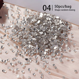50pcs Silver Mixed Shape Flat Bottom Nail Rhinestones Nail Decoration BORN PRETTY