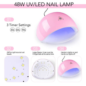 48W UV LED Nail Lamp Pink US Type Plug Nail Tools BORN PRETTY