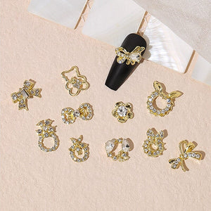 Silver Gold Bowknot Butterfly Rhinestones 3D Nail Decoration Nail Decoration BORN PRETTY