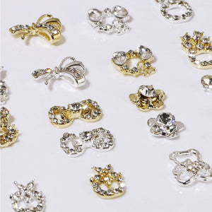 Silver Gold Bowknot Butterfly Rhinestones 3D Nail Decoration Nail Decoration BORN PRETTY