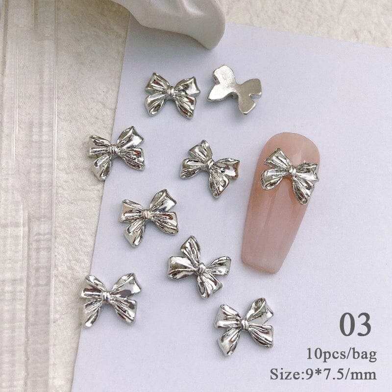 10pcs Bowknot Gold Silver Alloy Nail Decoration DIY Nails BORN PRETTY 03 