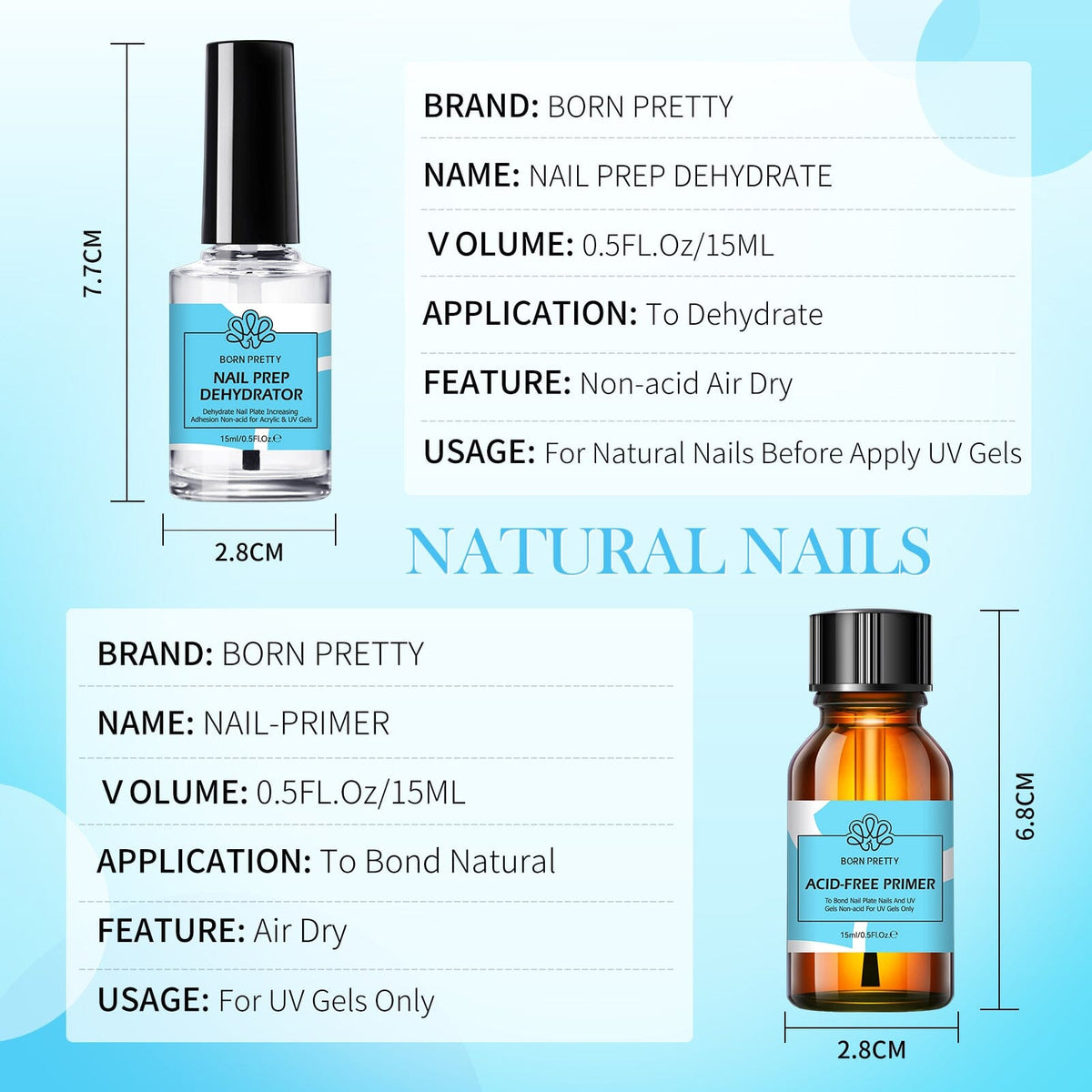 Nail Prep Dehydrator & Primer Kit 15ml Nail Care BORN PRETTY 