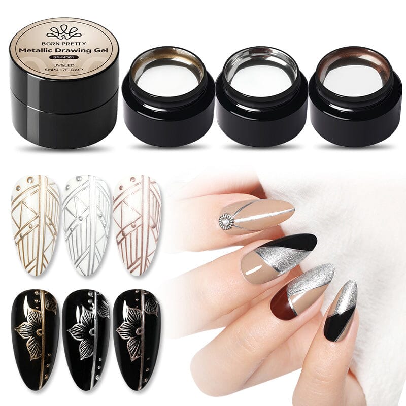 3 Colors Metallic Drawing Gel 5ml Gel Nail Polish BORN PRETTY 