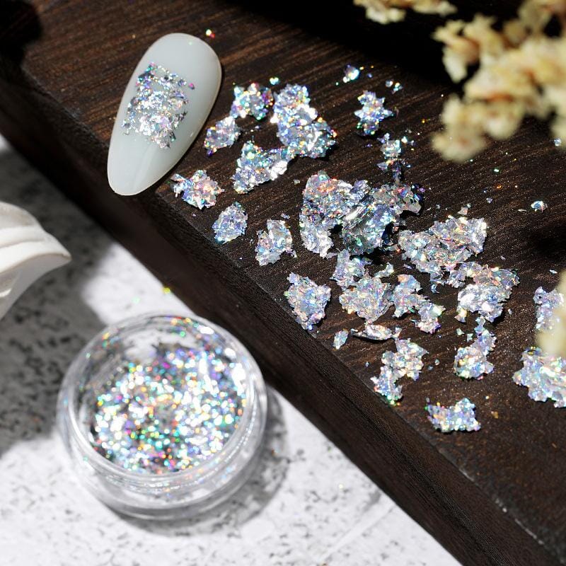 Holographic Silver Flakes Nail Glitter Foils #02 Nail Art No Brand 