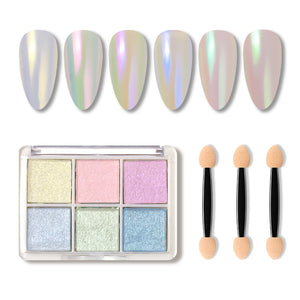 6 grilles de poudre à ongles effet miroir chromé métallique solide