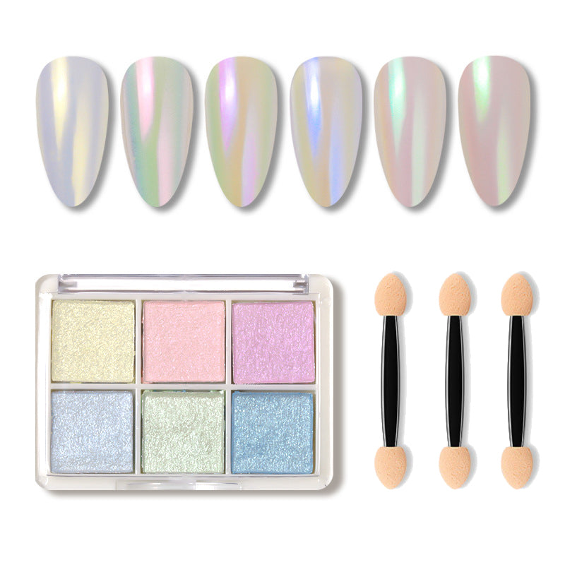 6 grilles de poudre à ongles effet miroir chromé métallique solide