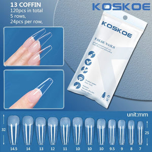 120pcs Full Cover Clear Matte Ultra-thin False Nail Tips Nail Tips KOSKOE 13 