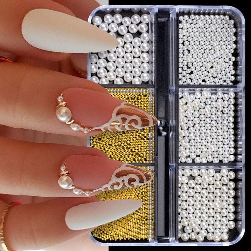 6 Grids 3D Nail Decoration White Half-Round Pearls Nail Art No Brand 