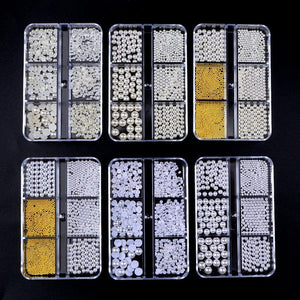 6 Grids 3D Nail Decoration White Half-Round Pearls Nail Art No Brand 