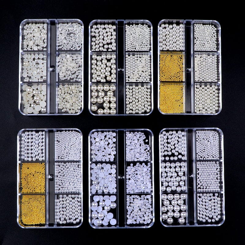 6 Grids 3D Nail Decoration White Half-Round Pearls Nail Art No Brand 