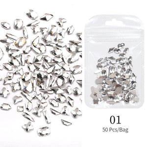 50pcs Mixed Shapes Aurora Flatback Rhinestones #01 White