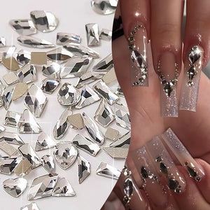 50pcs Mixed Shapes Aurora Flatback Rhinestones #01 White
