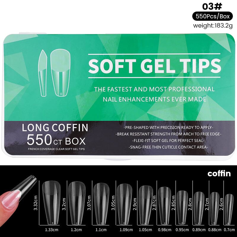 550pcs Soft Gel Tips Nail Tips No Brand Long Coffin 