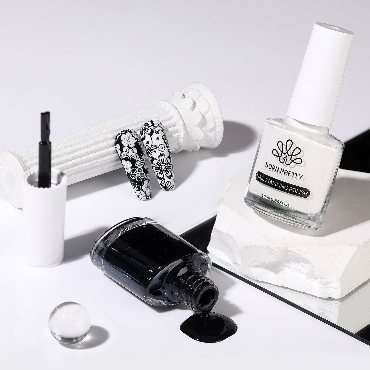 2 Bottles Black White Nail Stamping Polish 10ml Nail Polish BORN PRETTY 