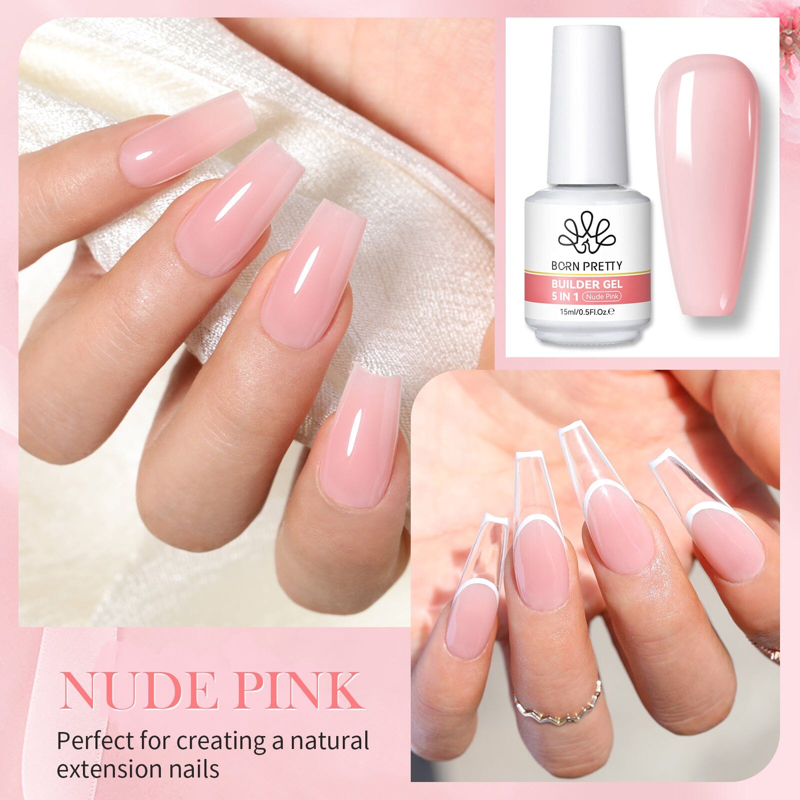 5 in 1 Builder Gel Nude Pink 15ml Gel Nail Polish BORN PRETTY 