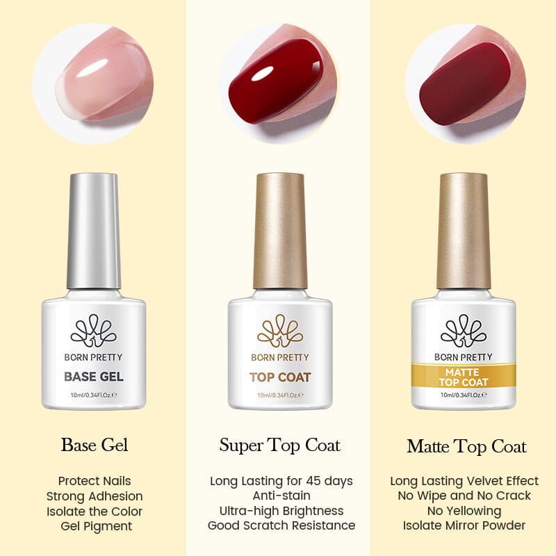 3pcs Gel Set Base Top Primer 10ml Base & Top Coat BORN PRETTY 