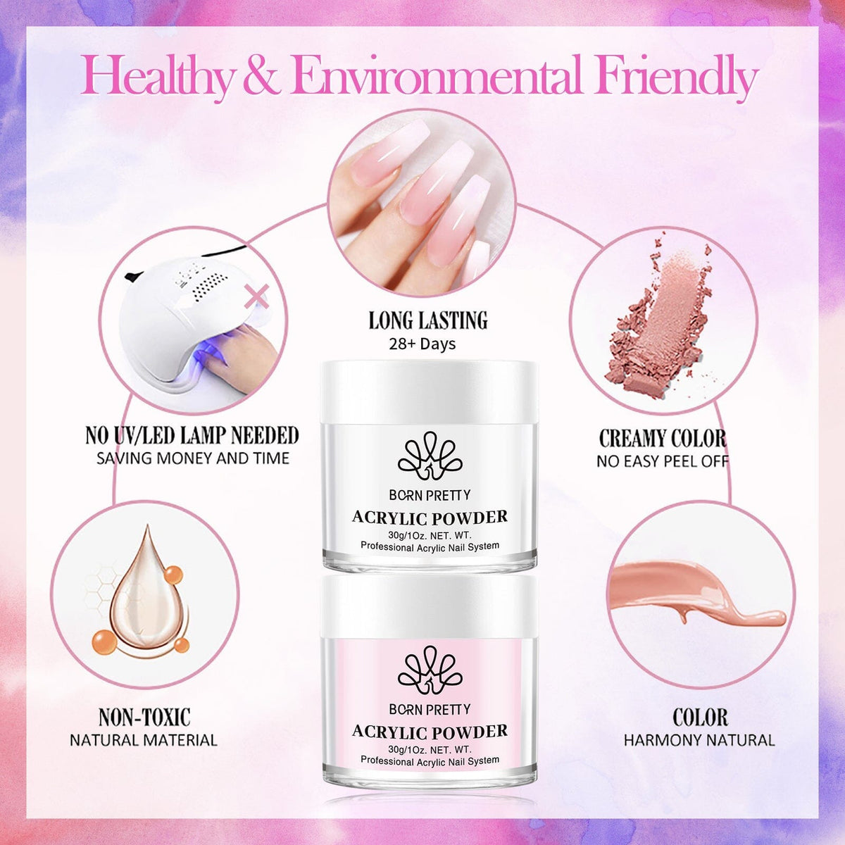 Acrylic Nail Kit 3 Colors White Pink Clear 30g Nail Powder BORN PRETTY 