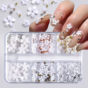 6 Grids Mixed Flowers Rhinestones Pearls #01 Nail Art BORN PRETTY 